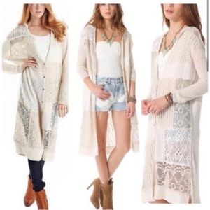 Free People “Magic Dragon” Mixed Media Crochet Duster/Cardigan
